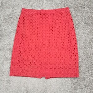 J.Crew Red Eyelet Lace The Pencil Skirt Lined Size 6 Knee Length Career Summer